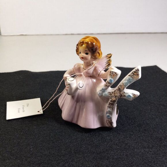 Broken Vintage Josep Original Winged Porcelain Figurine Birthday Number 4 & 12 - Picture 6 of 7